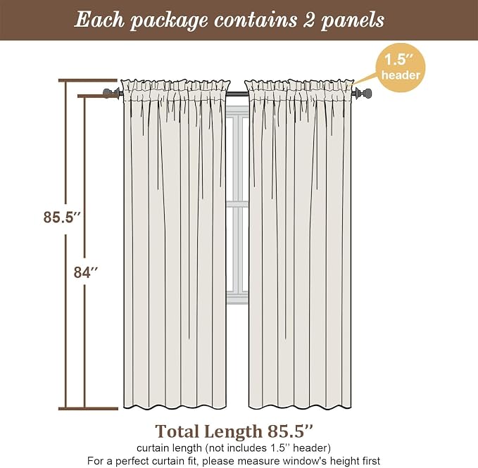 Chyhomenyc Sage Green Semi Sheer Curtains 84 Inches Long 2 Panels Set, Light - Image 5