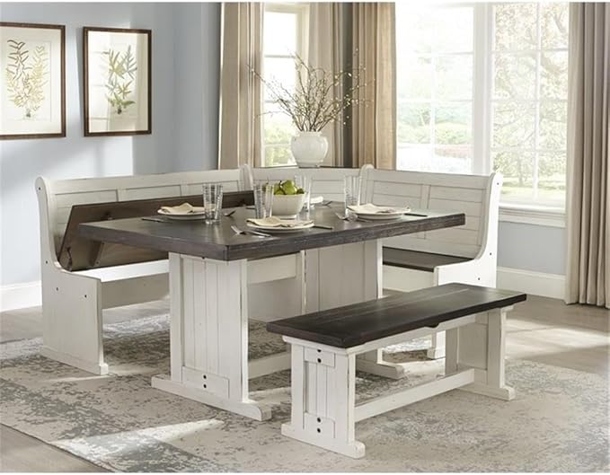 Pemberly Row Wood Breakfast Nook Set, Off White and Dark Brown Finish, Mahogany - Image 2