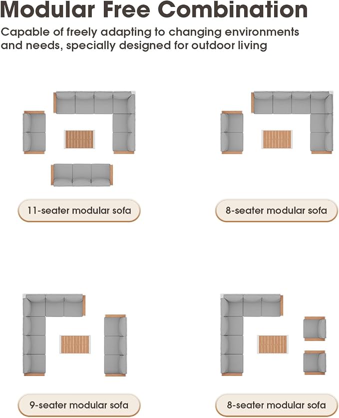 Aluminum Outdoor Patio Furniture Set 11 Seats, Outdoor Sectional Corner Sofa Set - Image 5
