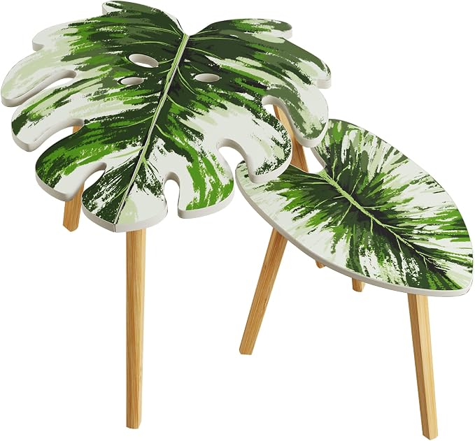 BAMEOS Monstera Leaf Nesting Tables Set of 2, Small Side Tables f Set by BAMEOS