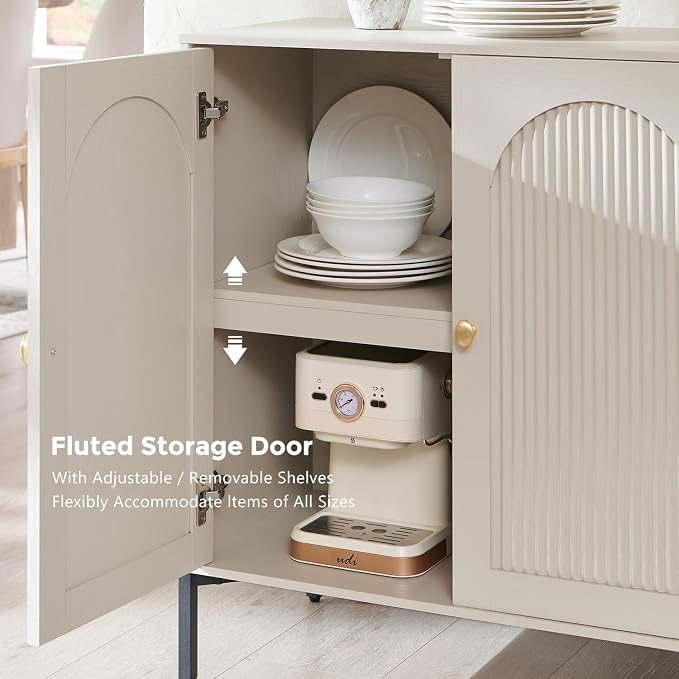 IFBUY Modern Sideboard Buffet Cabinet, 92.63" W Fluted Arched Buffet Cabinet - Image 5