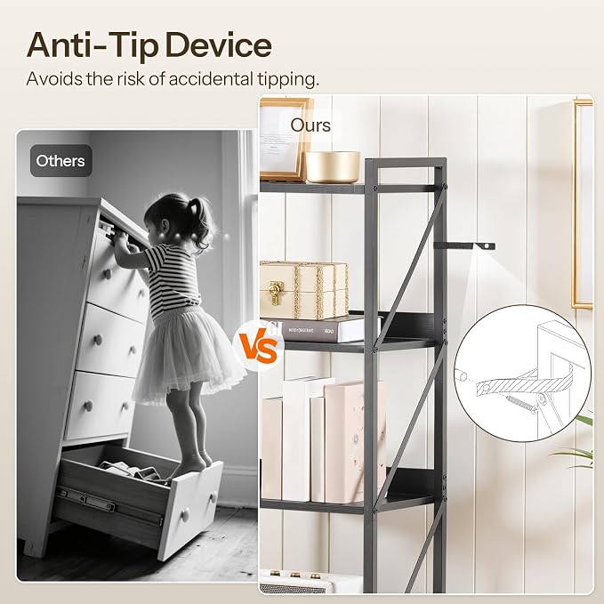 HOOBRO Bookshelf, 3-Tier Industrial Bookcase, Book Shelf Storage Organizer - Image 8