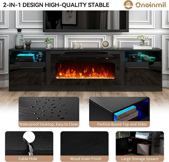 oneinmil 80” TV Stand with 36” Electric Fireplace, Large Modern Media - Image 7