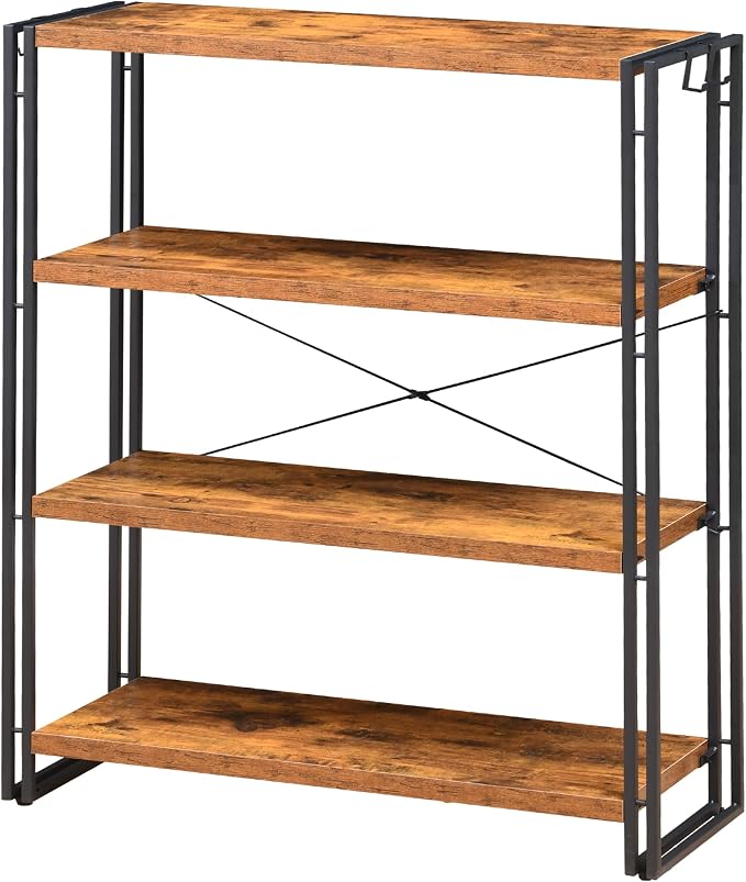 HCHQHS Bookshelf, 4-Tier Industrial Bookcase, Rustic Open Book Shelf, by HCHQHS