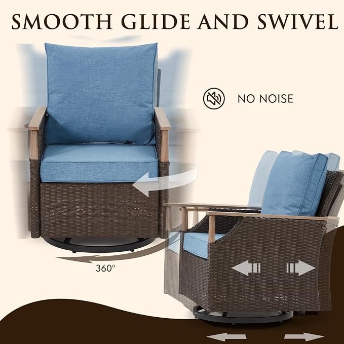 HOMREST 3 Piece Outdoor Swivel Chair Set, Wicker Patio Bistro Set - Image 3