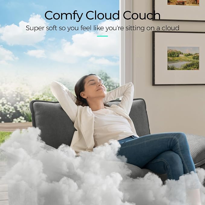 LINSY HOME 90" Modular Cloud Love Seat Sofa, Corduroy Soft Sectional Couch - Image 5
