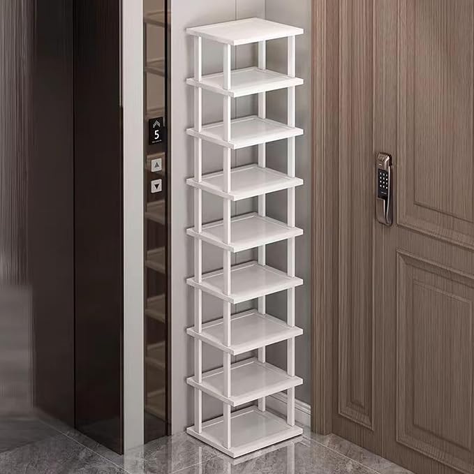SAN HE Bamboo Shoe Rack 5Tier- Vertical White Shoe Rack - Image 9