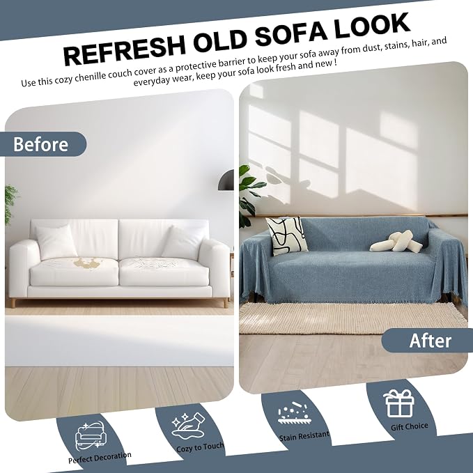 DREAMINGO Modern Minimalism Grayish Blue Couch Cover Sectional Sofa Covers - Image 4