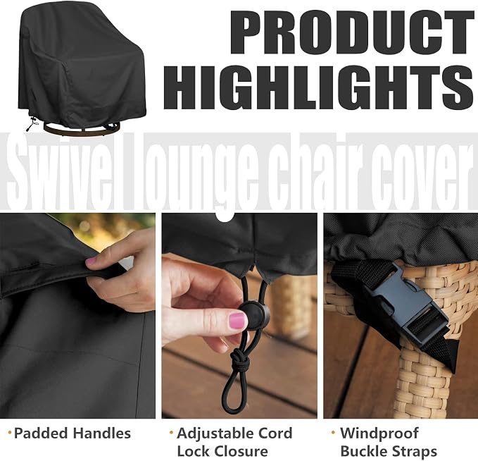 Outdoor Swivel Lounge Chair Cover 1 Pack, Fits to Lawn Patio Chairs, Waterproof - Image 3
