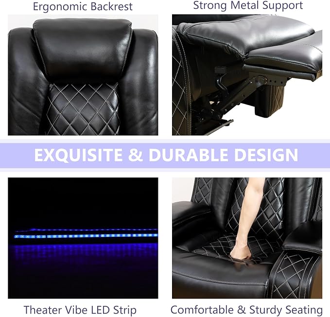 Power Recliner Loveseat, Living Room Furniture Sets, Breathing Leather - Image 7