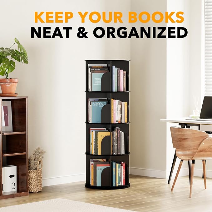 SpaceAid 4 Tier Rotating Bookshelf Tower, Spinning Bookcase Lazy Susan - Image 6