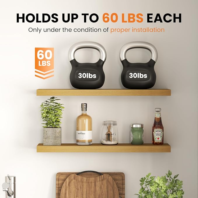 Fun Memories Floating Shelves for Wall, 72 Inch Long Set of 2 Rustic Wood Wall - Image 6