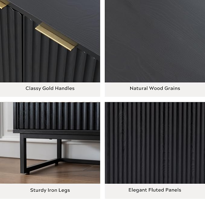 EYYTHUNG Fluted Storage Cabinet Sideboard Buffet Cabinet, Modern Accent Cabinets - Image 4
