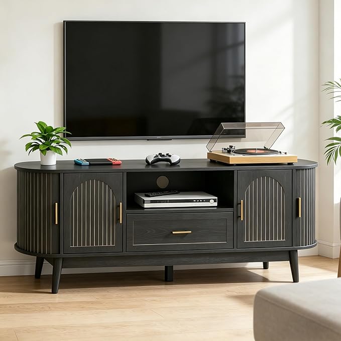 63" Fluted TV Stand for Tvs up to 70", Mid-Century Modern Entertainment Center by Mxtxmy