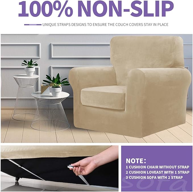 ZNSAYOTX Luxury Velvet Couch Cover 4 Piece Stretch Sofa Covers - Image 5