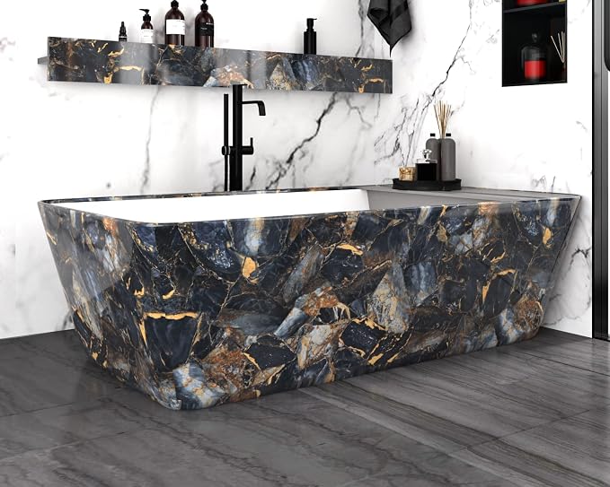 Marble Black/Purple Contact Paper Peel and Stick Countertops Gold Wallpaper - Image 6