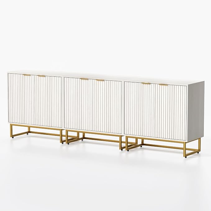 EYYTHUNG Fluted Storage Cabinets Set of 3, Sideboard Buffet Cabinet Modern by EYYTHUNG