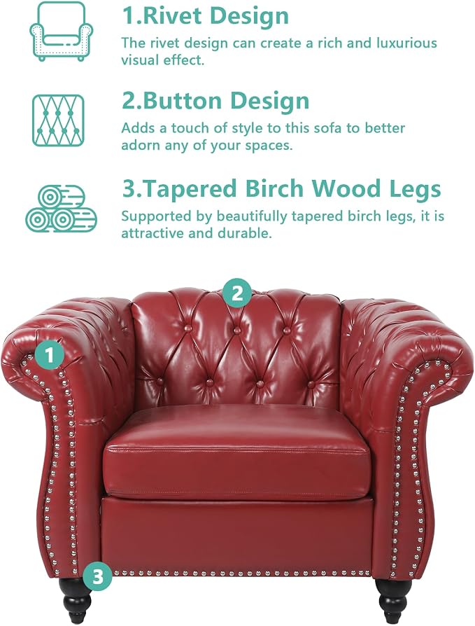QHITTY 3 Piece Living Room Set, Sectional Chesterfield Sofa Chair Contemporary - Image 3