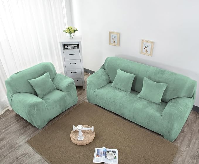 vctops 4 Seater Velvet Plush Stretch Sofa Slipcover 1-Piece Sofa Cover - Image 3
