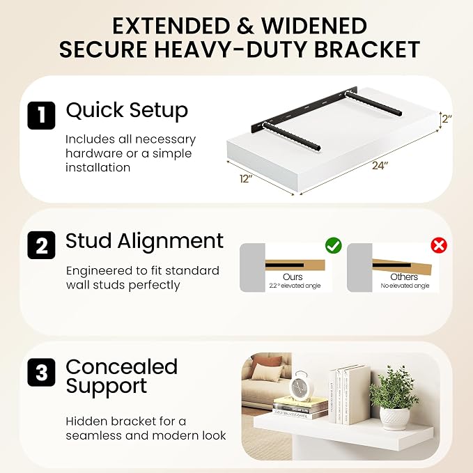 Fun Memories 72 Inch Floating Shelves, 12 Inch Deep Wall Shelf - Image 4