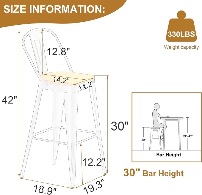 Andeworld Metal Bar Stools Set of 4, 30 inch Bar Height Barstools - Image 2