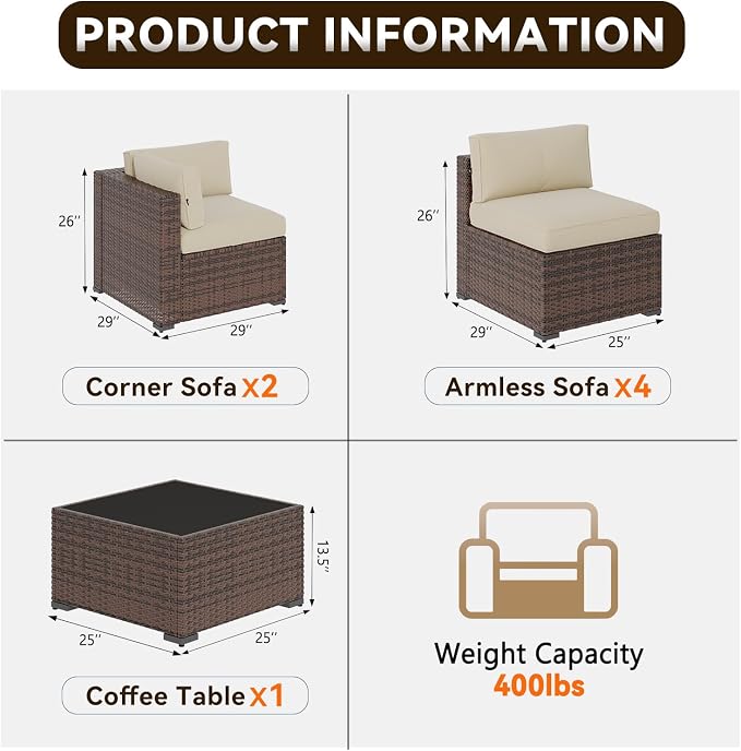 Aoxun Patio Furniture Sets, 7-Piece Outdoor Patio Furniture - Image 2