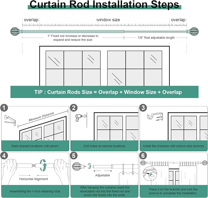 QDWIS 2 Pack Gold Curtain Rods for Windows 48 to 84 inch, Rustic Decorative - Image 7