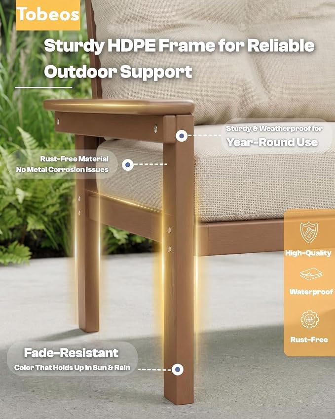 HDPE 4 Piece Patio Furniture Set, All-Weather Outdoor Couch - Image 4