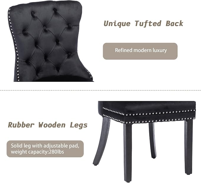 KCC Velvet Dining Chairs Set of 2, Upholstered High-end Tufted Dining Room Chair - Image 6