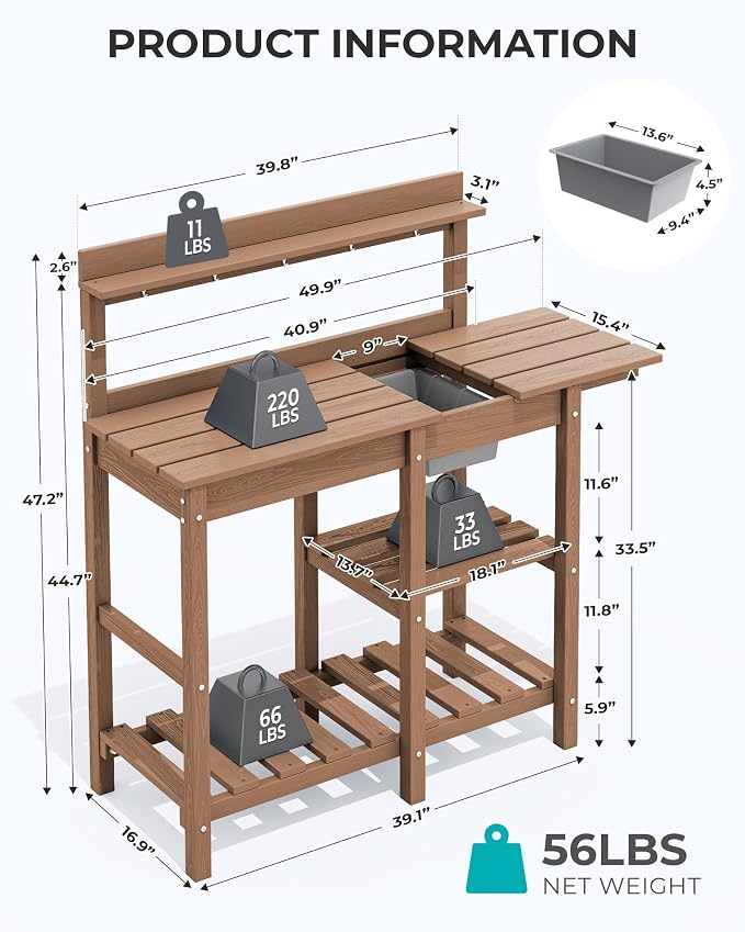 SERWALL Outdoor Potting Bench 2-Piece Set, Rot-Resistant HDPE Potting Table - Image 3