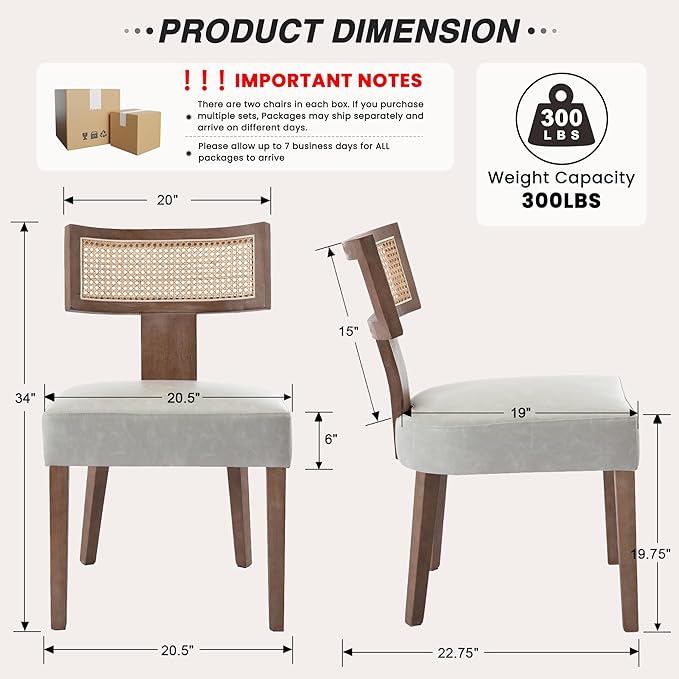 HNY Mid Century Modern Rattan Dining Chairs Set of 4, Farmhouse PU Leather - Image 2