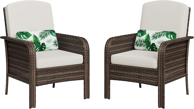 GarveeHome Outdoor Wicker Chairs Set of 2, All-Weather High Back Rattan Patio by GarveeHome