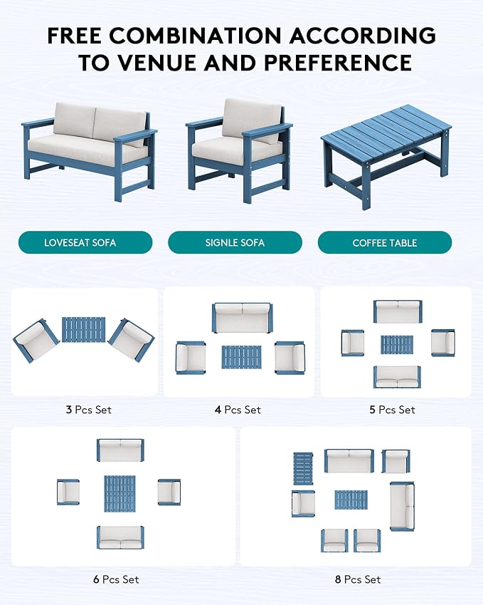 SERWALL 3 Pieces HDPE Outdoor Sofa Bistro Set - Image 8