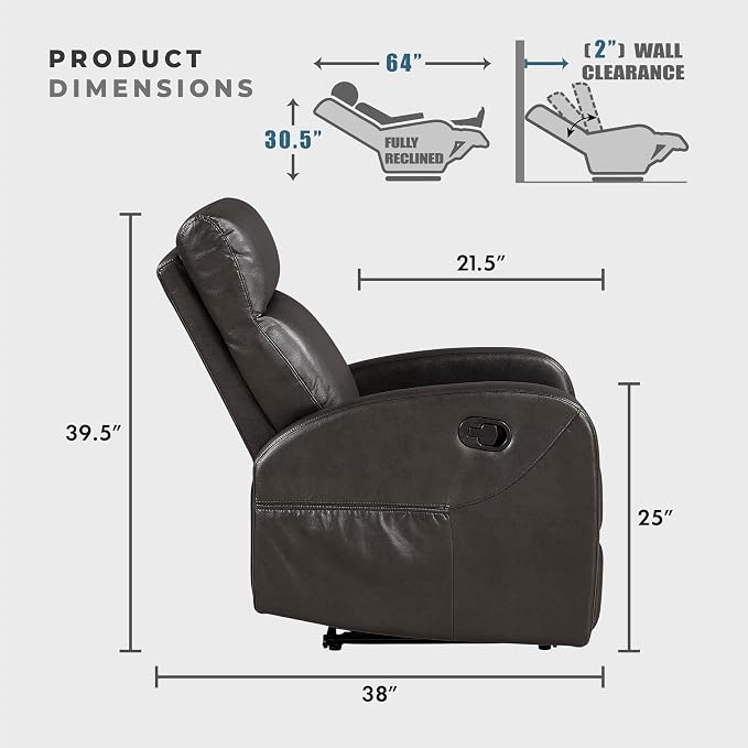 Lexicon Manual Reclining Loveseat, Faux Leather Loveseat Recliner, Wall Hugger - Image 2