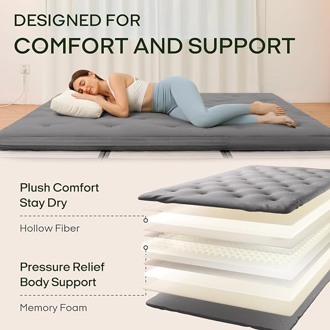 ZonLi Japanese Floor Futon Mattress Full Size 80"x 54", 100% Cotton Cover 2.5'' - Image 3