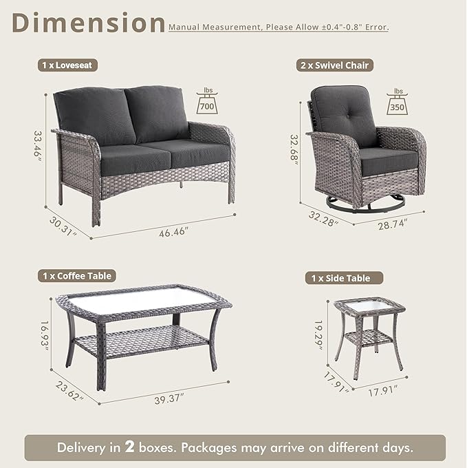 weaxty 5 Pieces Wicker Patio Furniture Set, High Back Swivel Rocker Chairs - Image 2