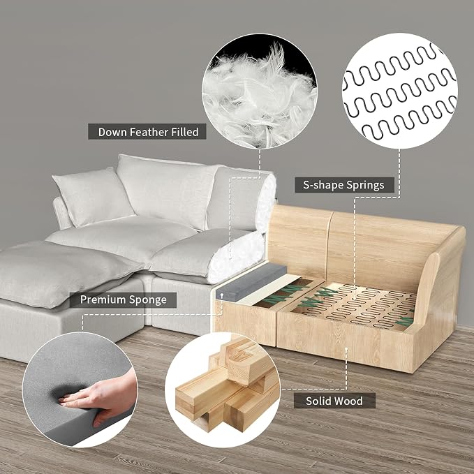 Ottoman, Down Filled Comfort Footrest, Modular Sectional Cloud Sofa - Image 4