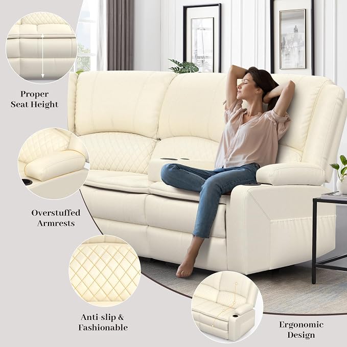 Yolsali Manual Reclining Sectional Sofa Set, 6 Seats Soft Leather Recliner - Image 5