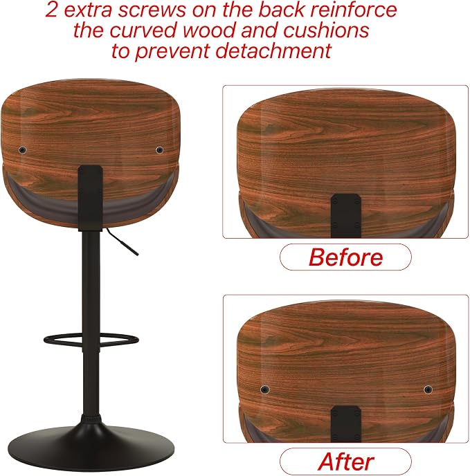 KCC Bar Stools Set of 3, Swivel Adjustable Height Barstools, PU Leather - Image 8