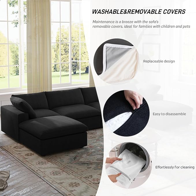 Cloud Modular Sectional Sofa Couch, 120.45" U Shaped Convertible Couches - Image 4