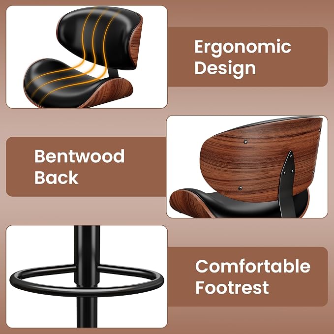 YaFiti Bar Stools Set of 4, Bentwood Adjustable Height Swivel Bar Stools - Image 4