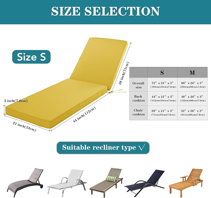 Chaise Lounge Cushion Outdoor, Waterproof and Stain-Resistant Lounge Deck - Image 3