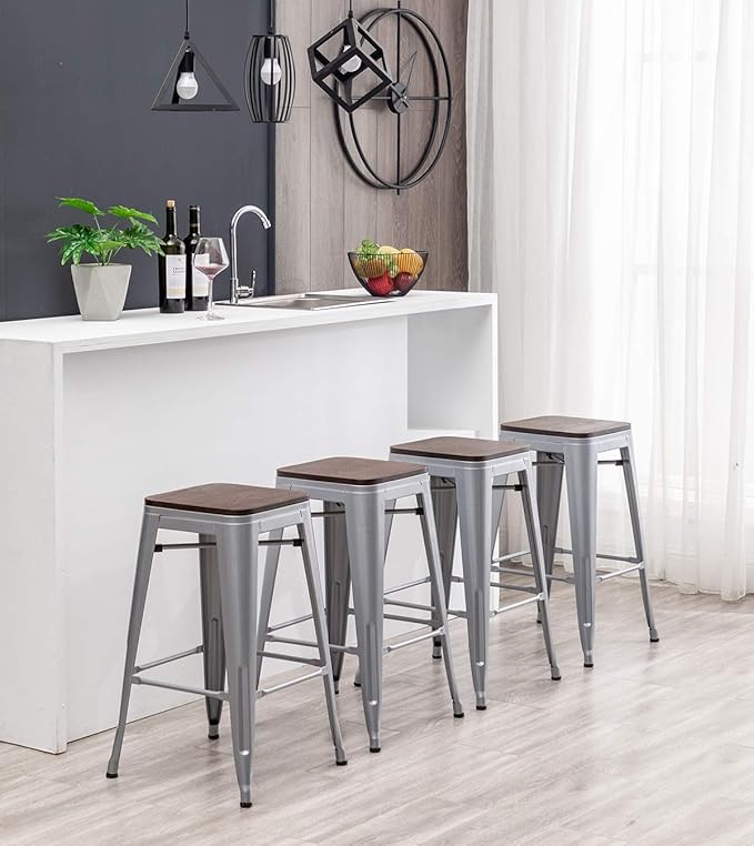 HAOBO Home 24" Backless Metal Counter Stool Height Bar Stools Barstools - Image 9