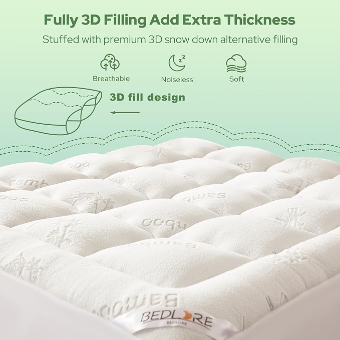 BEDLORE Twin Mattress Topper Viscose Derived from Bamboo, Thick Pillow Top - Image 5