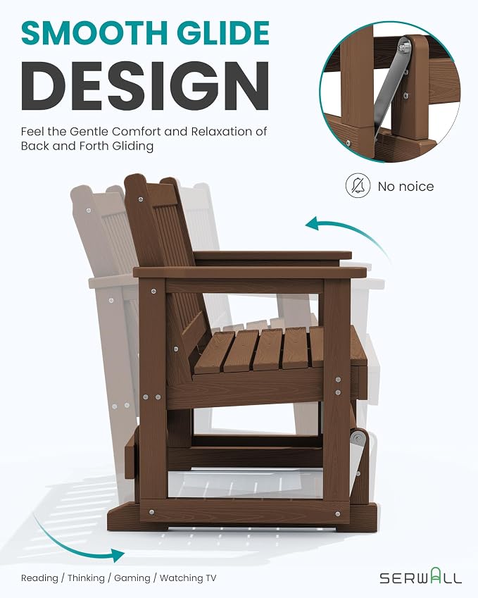 SERWALL 2 Person Patio Glider Rocking Chair, HDPE Material Weather-Resistant - Image 3