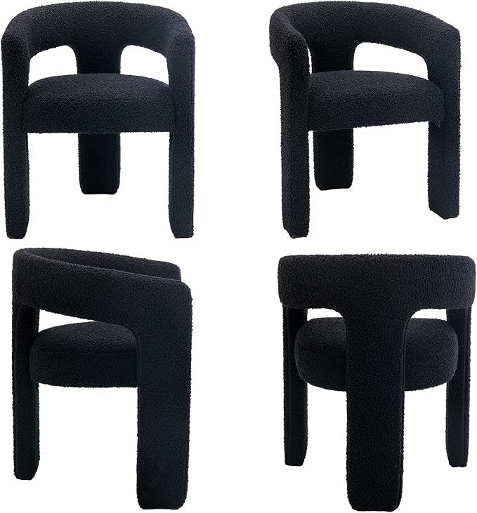 Black Dining Chairs Set of 6, Upholstered Sherpa Barrel Chairs - Image 9