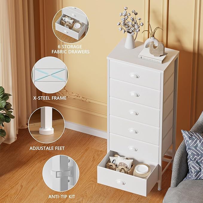 Furnulem White Tall Dresser for Bedroom, Vertical Storage Tower Unit and End - Image 5