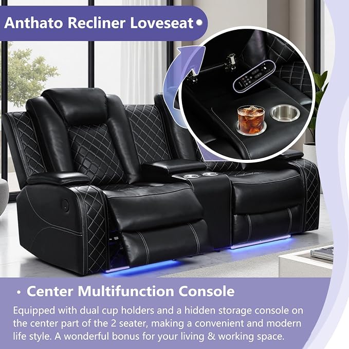 Power Recliner Loveseat, Living Room Furniture Sets, Breathing Leather - Image 3