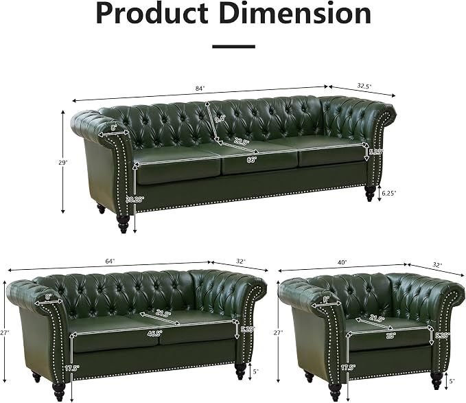QHITTY 2 Piece Living Room Set, Sectional Chesterfield Sofa Chair Contemporary - Image 2