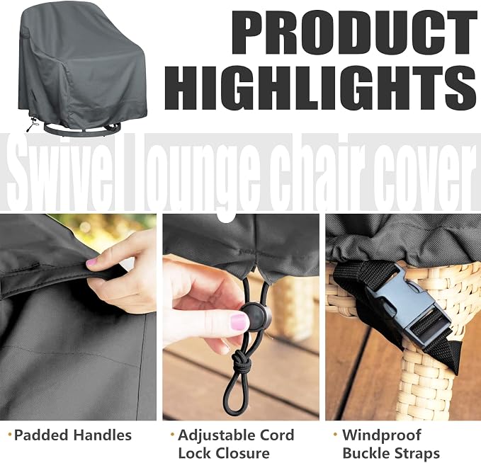 Outdoor Swivel Lounge Chair Cover 1 Pack, Waterproof Heavy Duty Outdoor Patio - Image 3